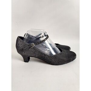 Mary Jane Dance Shoes 9.5 Leather Metallic Black Low Block Heel Salsa Theater